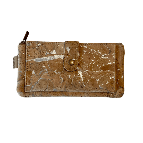 This perfectly sized natural vegan-friendly cork purse is neither too big nor too small! Featuring 8 designated card pockets and additional space for extra cards or cash.  Completed with a zip compartment for loose coins. And a press stud closure. This quality eco-cork purse is hard-wearing yet soft and tactile. Easy to keep clean; simply wipe with a damp cloth. 