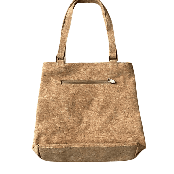 Enjoy the sea everyday!  A playful print on this versatile, sustainable cork tote handbag is sure to be a conversation starter! This natural premium eco cork tote bag is taken to the next level with a colourful print. Featuring 2 handy large zipped pockets on the front and rear of the bag. Spacious interior with 2 small pockets and a small zipper pocket to fit your daily items.  Made with PETA approved vegan cork. 
